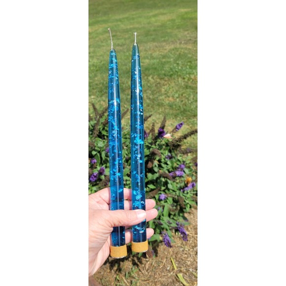 The Unbranded Brand Other - Set of 2 Vintage Mid Century Modern Sky Blue Lucite Candles with Silver Flakes